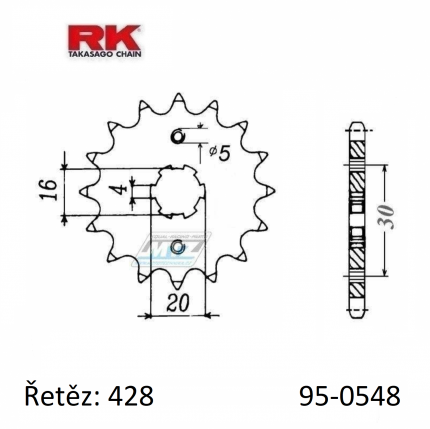 Koleko etzov (pastorek) 0548-13zub RK - Yamaha TTR125 + SR125 + XT125 + YBR125 + YFM125R + Motor Hispania 125
